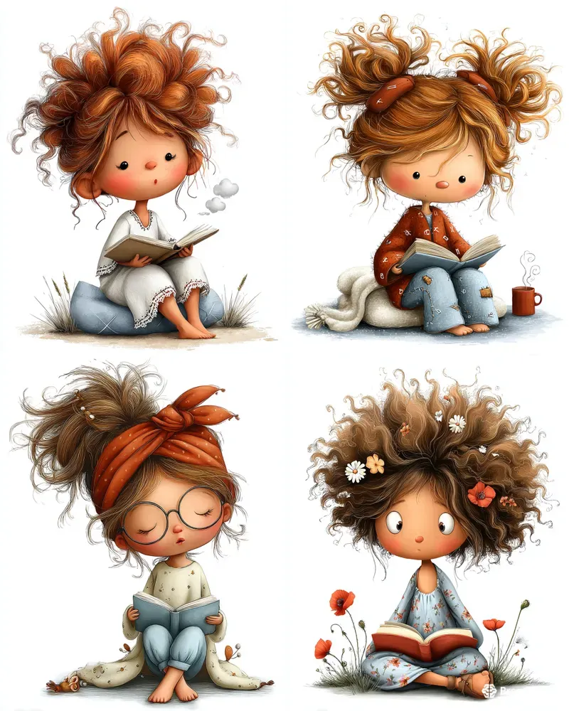 Cozy Reading Girl Watercolor Clipart