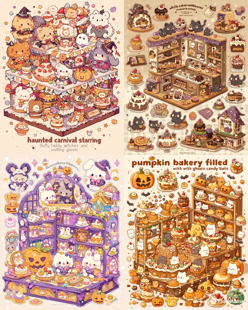 Kawaii Halloween Diorama Stickers