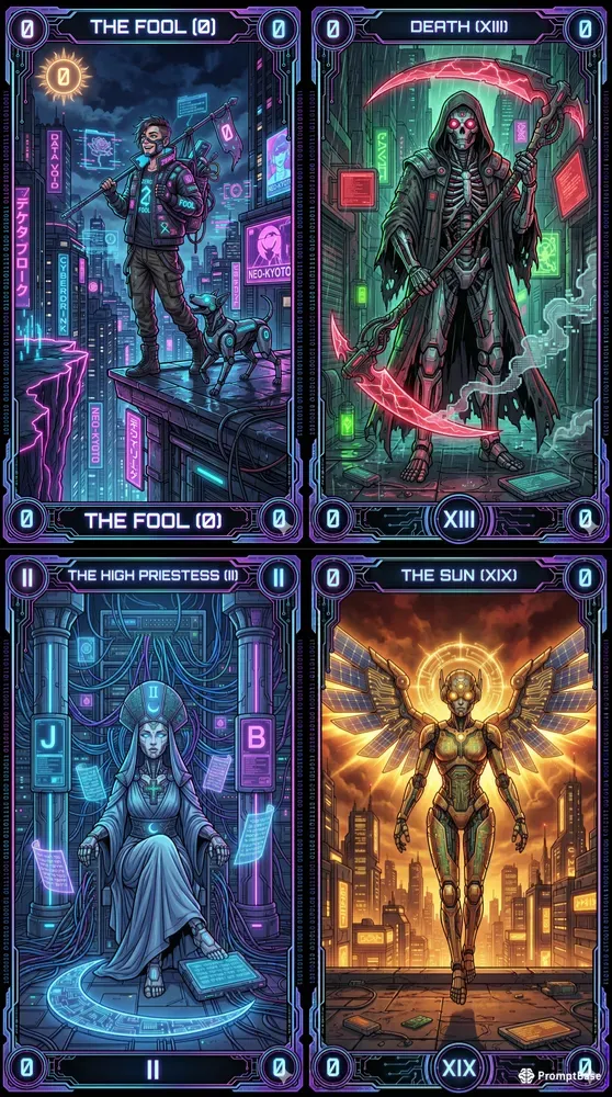 Neon Cyberpunk Tarot Card Art