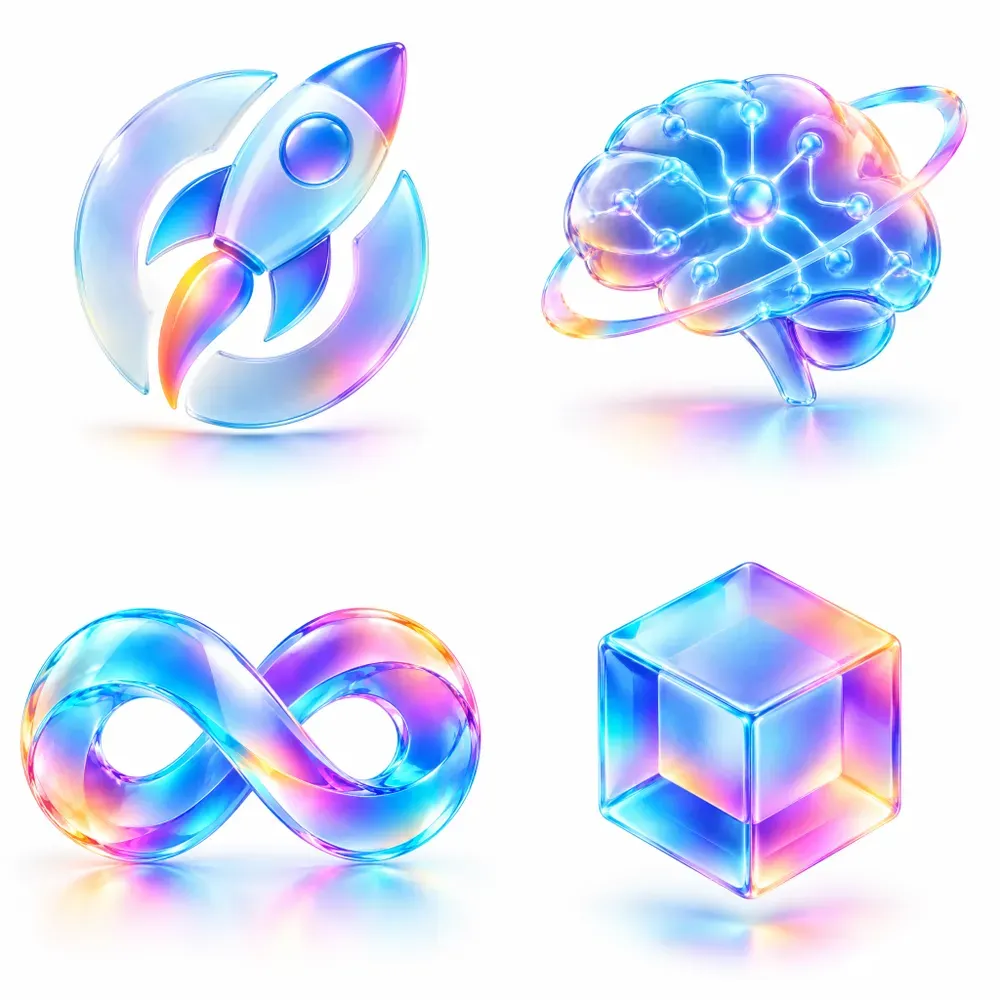 3D Glassmorphism Tech Logos