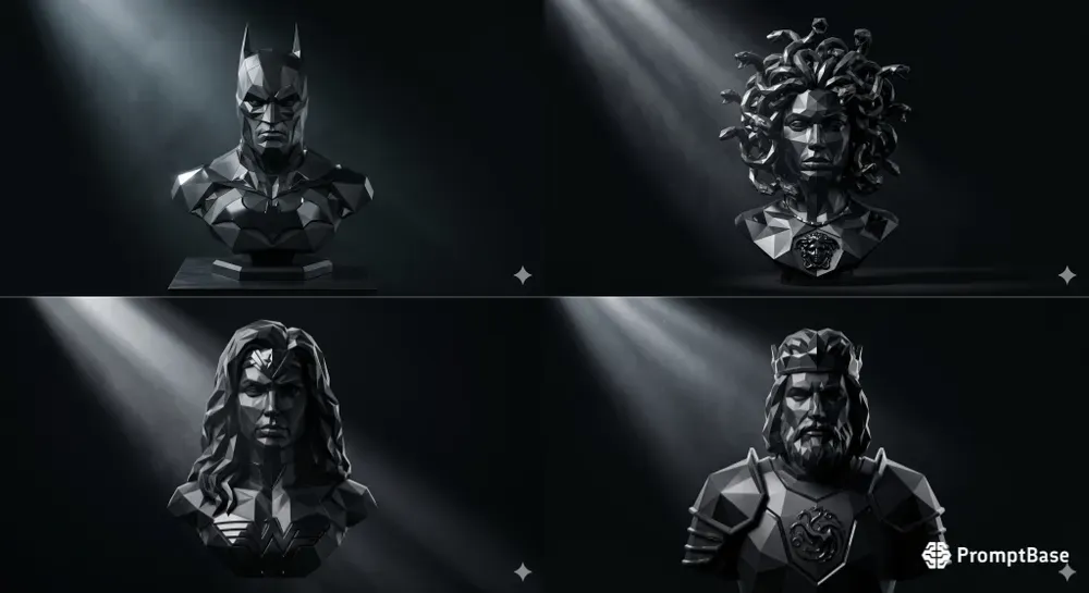 Dark Geometric Faceted Hero Sculptures