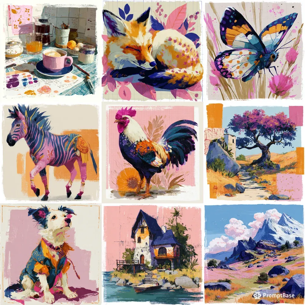 Gouache Crayon Folk Textured Illustrations