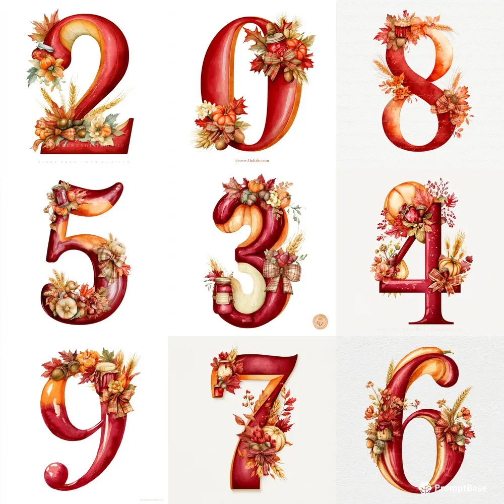 Thanksgiving Watercolor Number Cliparts