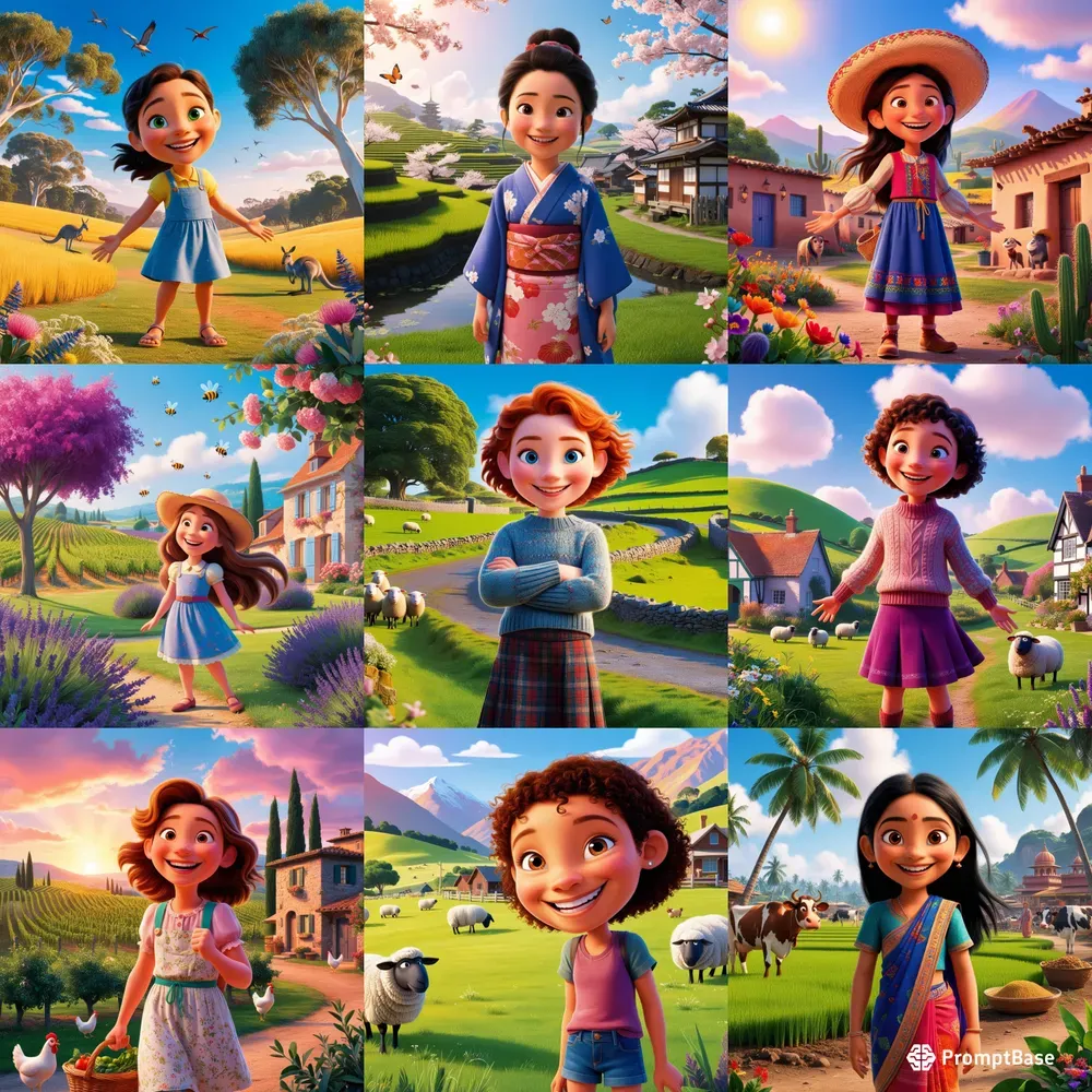 Disney Pixar Style Smiling Girls Countries