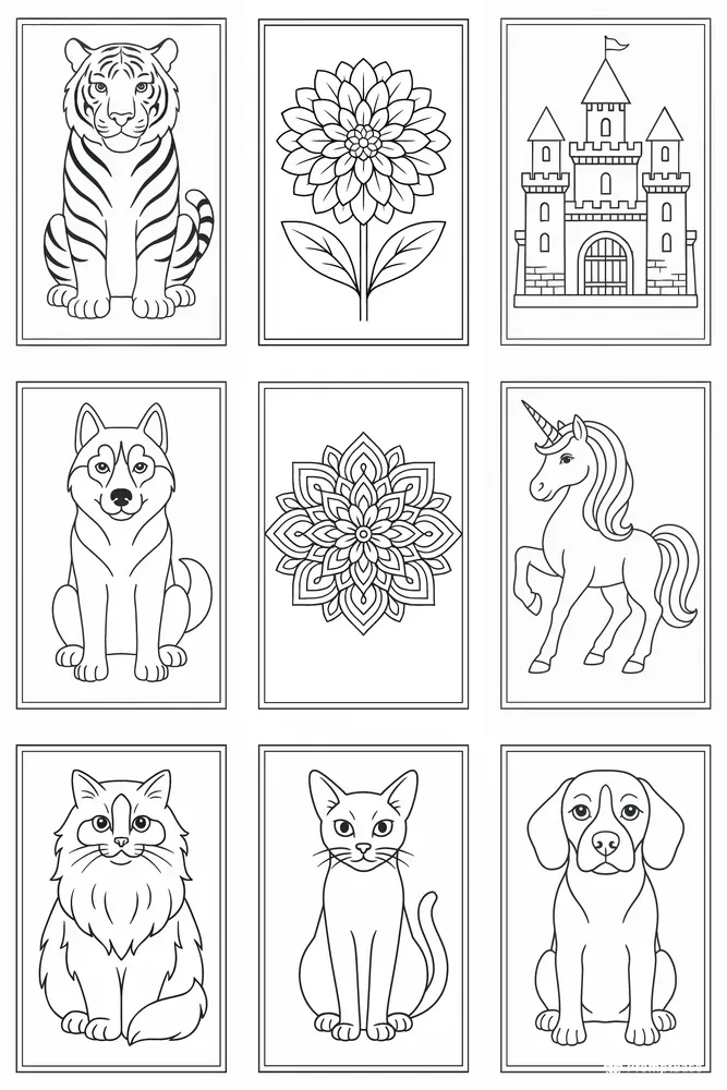 Animal Flower Line Work Coloring Books