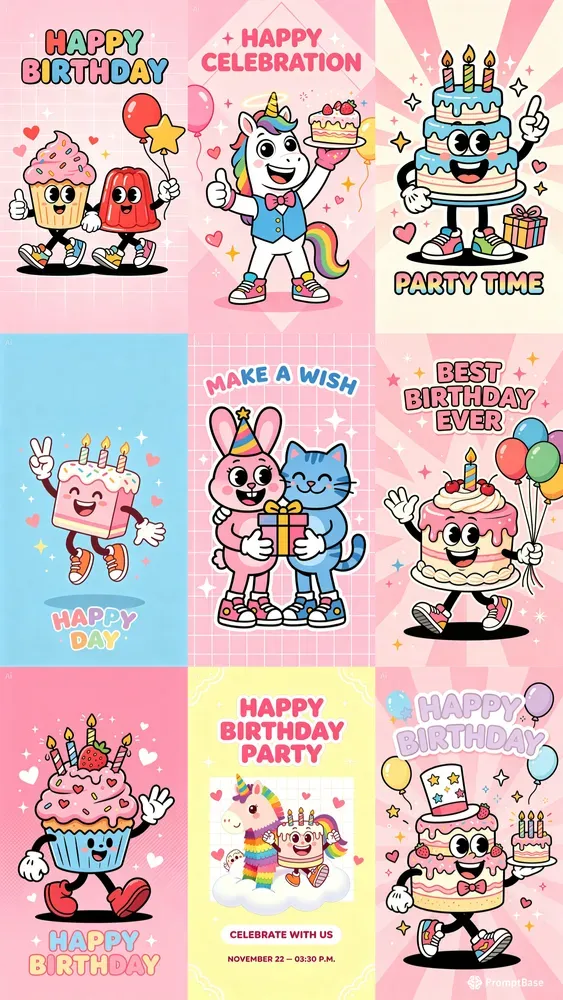 Cute Birthday Mascot Poster Templates