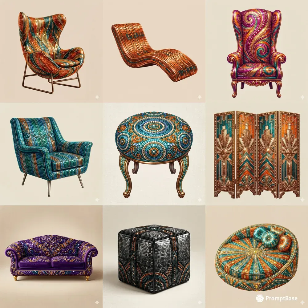 Sequin Mosaic Furniture Illustrations