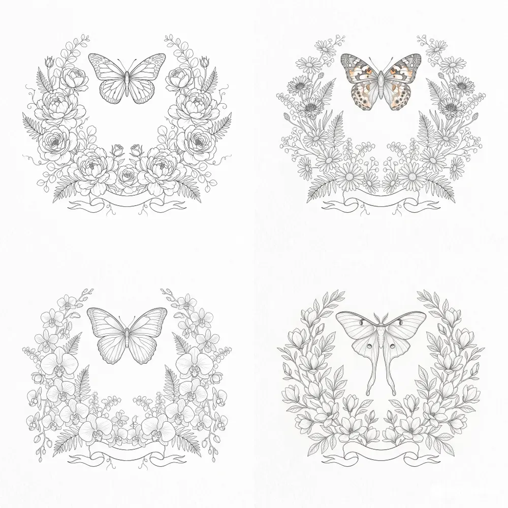Butterfly Wedding Floral Crests