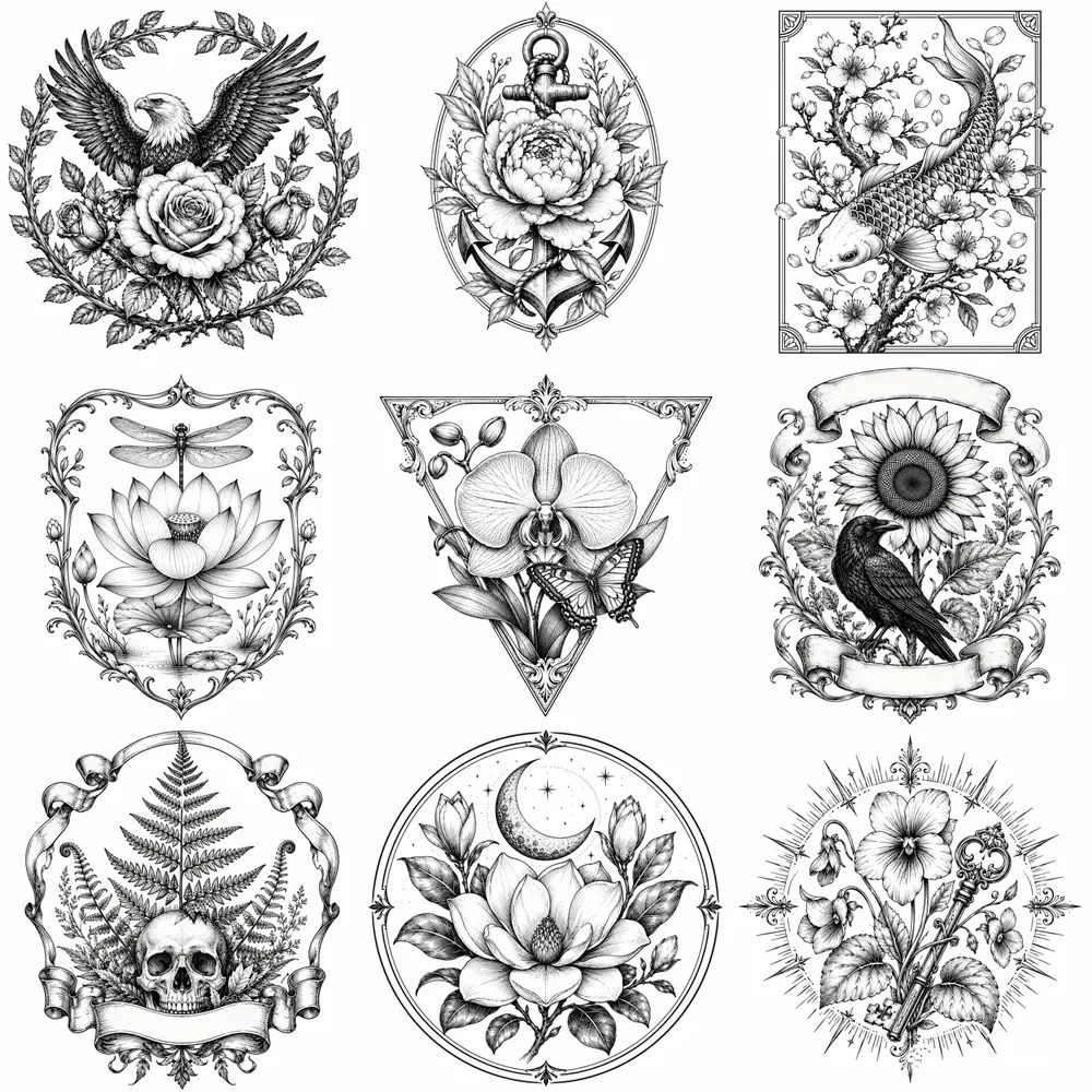 Botanical Tattoo Flash Designs
