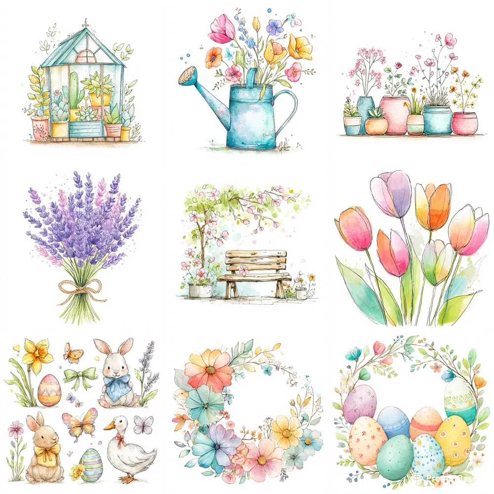 Hand Drawn Spring Easter Icons Clipart