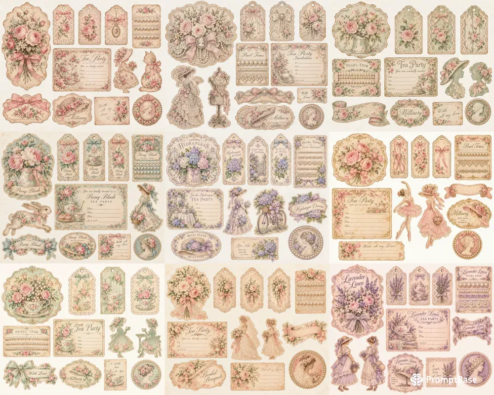 Shabby Chic Rose Ephemera Sheets