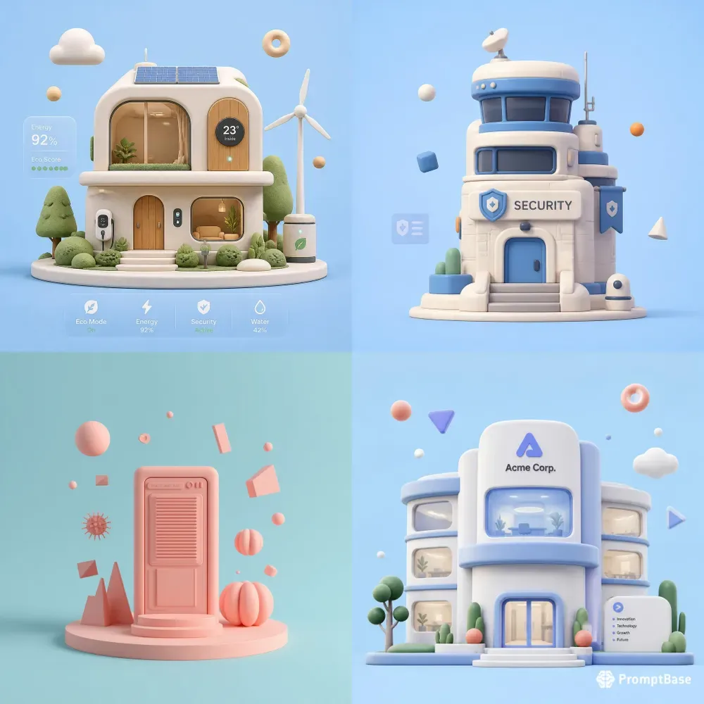 3d Minimalist Clay Tech Houses