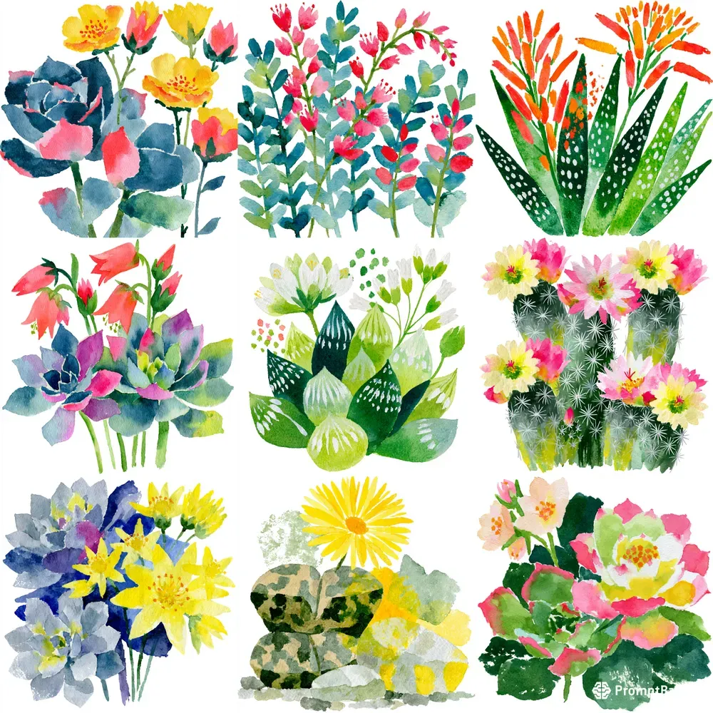 Exotic Succulents Watercolor Cliparts