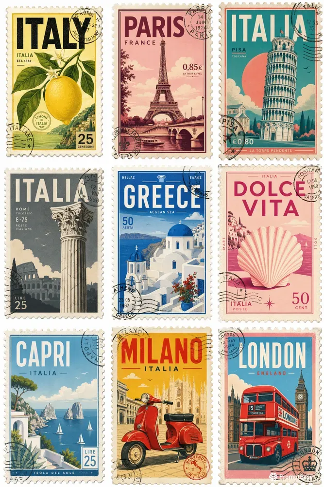 Vintage Travel Stamp Vectors