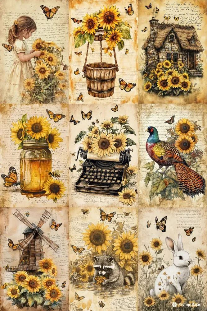 Watercolor Sunflower Junk Journal Pages