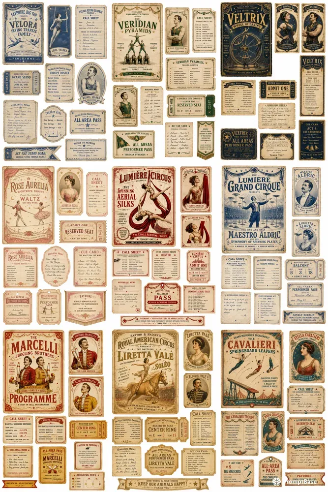 Big Top Trapeze Ephemera Sheets