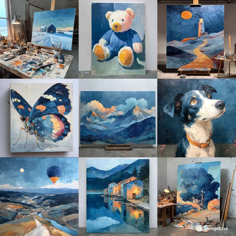Oil Impasto Dreamy Twilight Blues