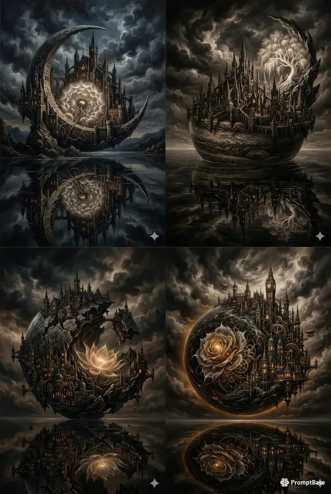 Gothic Surreal Moon Castle Art