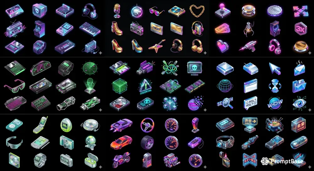3D Grid Vaporwave Icon Studios