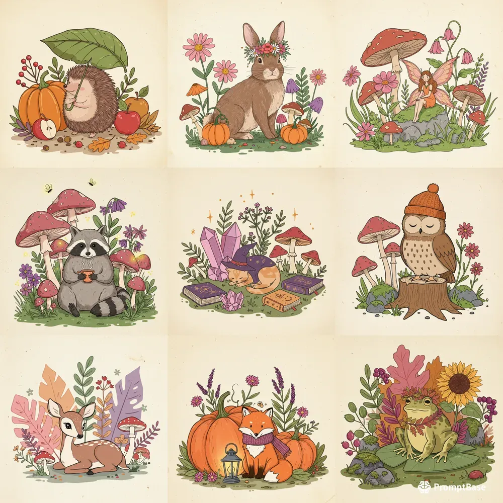 Whimsical Autumn Magic Forest Clipart