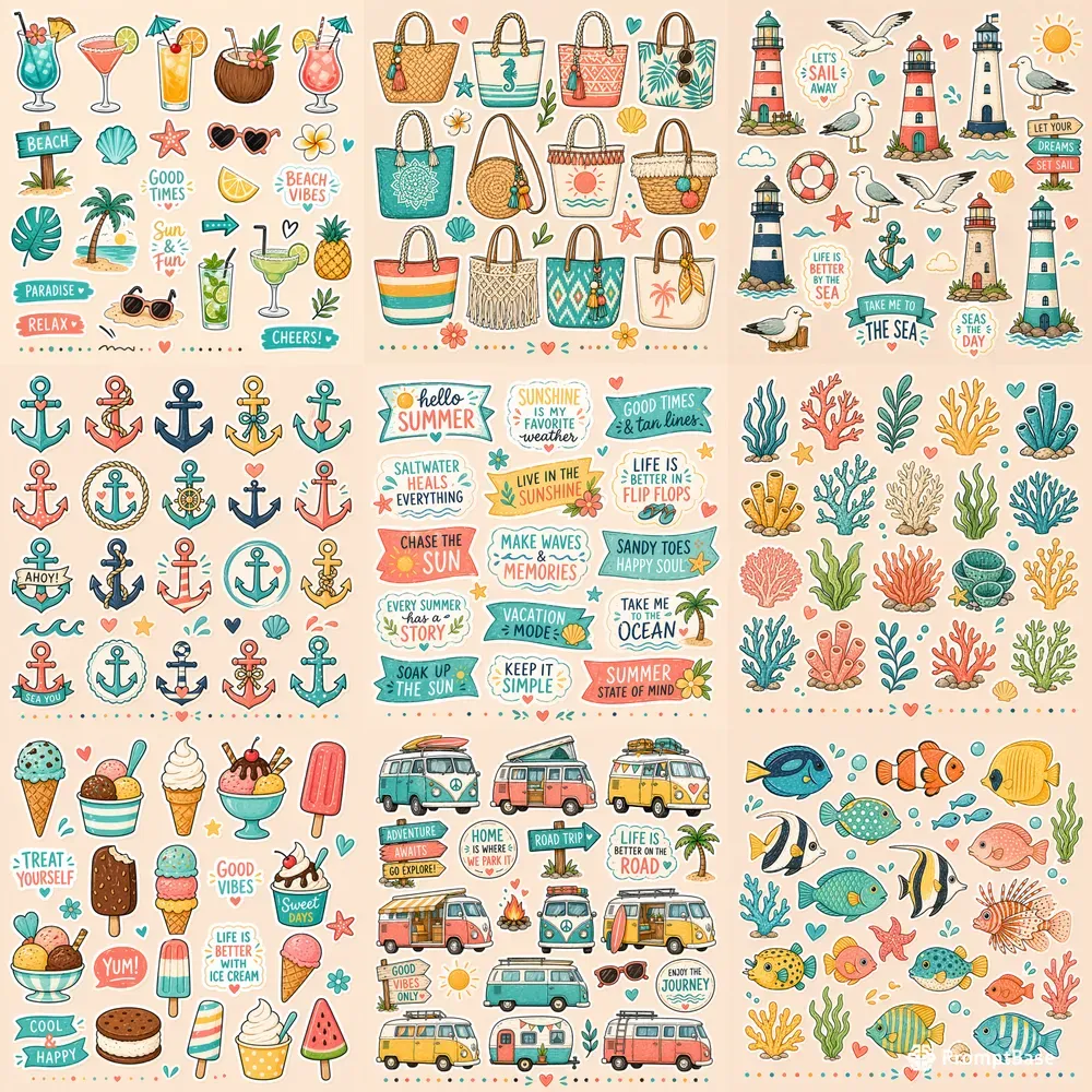 Summer Beach Bullet Journal Stickers