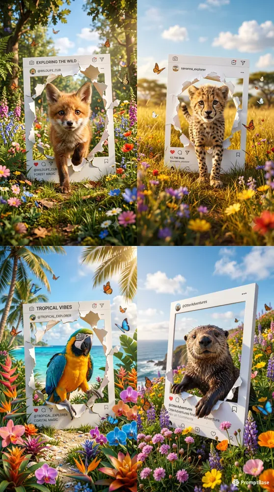 3D Animals Pop Out Social Media Frames