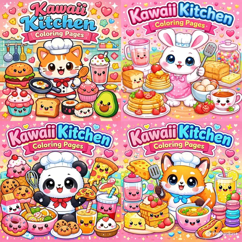 Kawaii Kitchen Coloring Book Covers