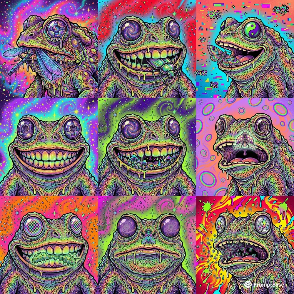 Psychedelic Toad Neon Cartoon Portraits