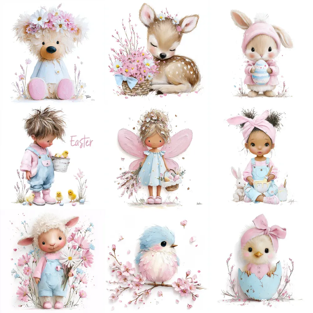 Viral Easter Animals Impasto Clipart Art