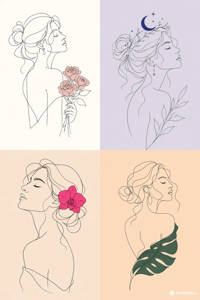 Line Art Woman Face Drawing Illustrations