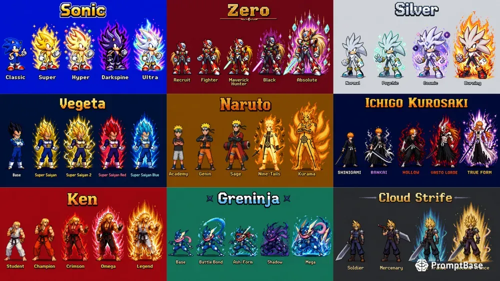 Character Progression Pixel Sprite Sheets