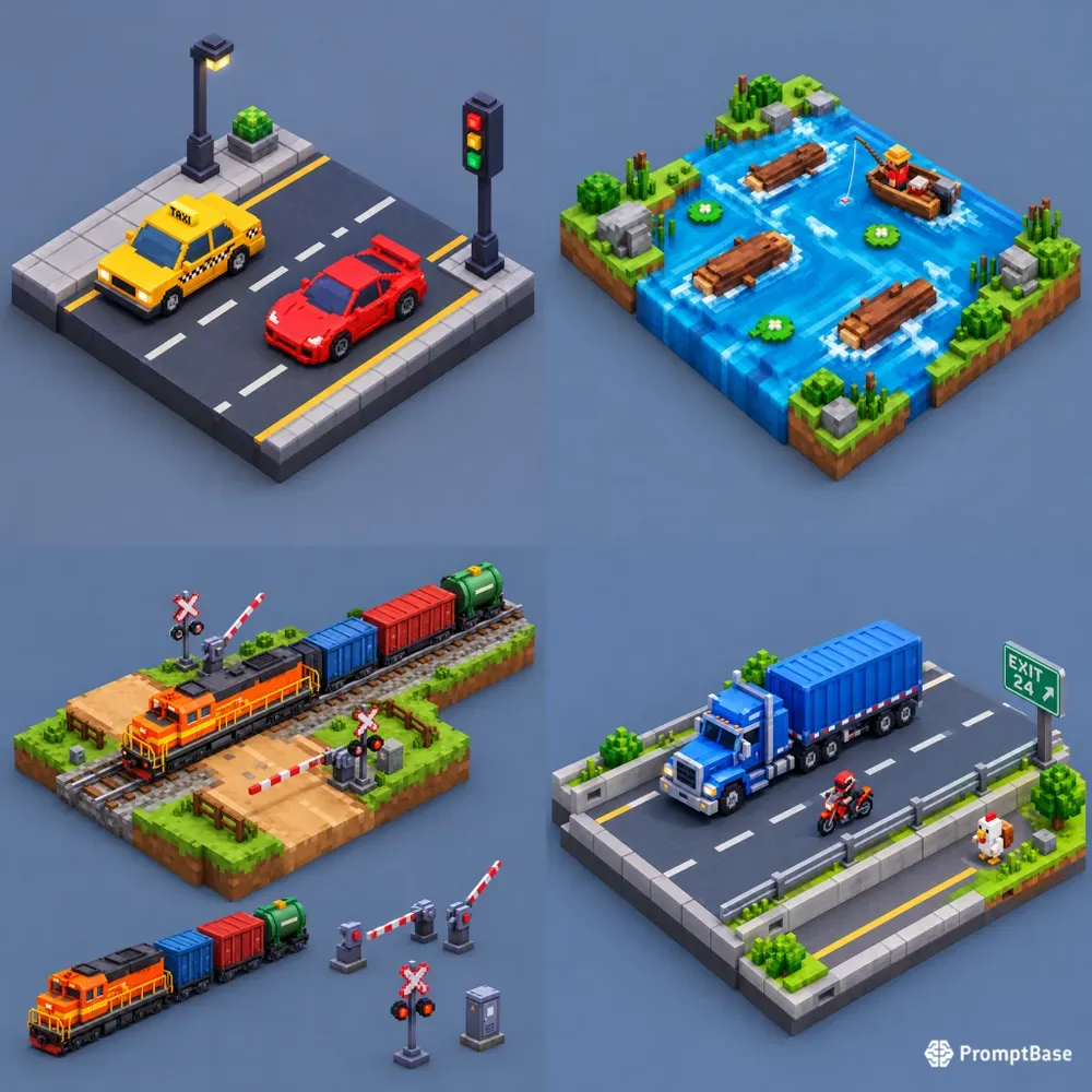 3D Voxel Road Crossing Traffic Games