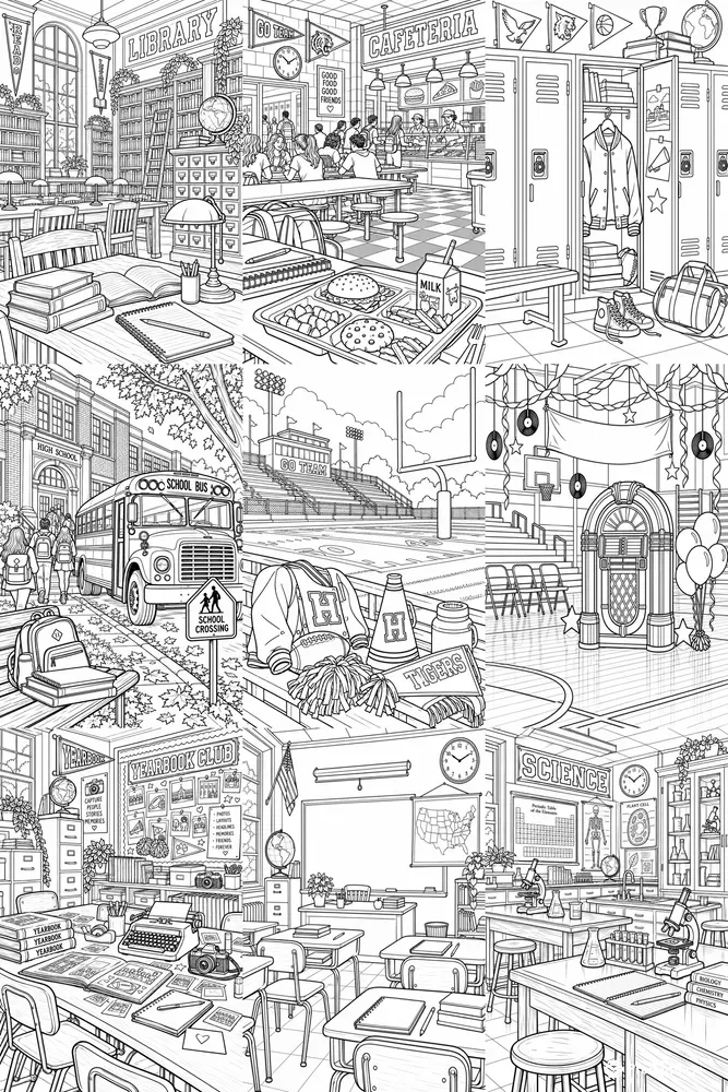 Retro High School Coloring Pages