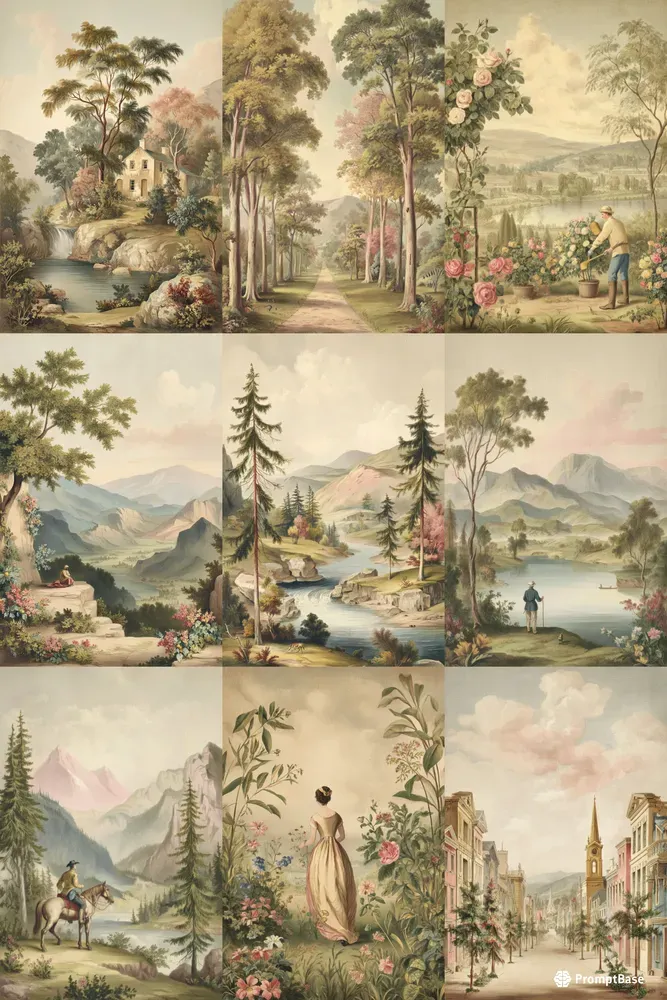 Vintage Pastel Landscape Illustrations