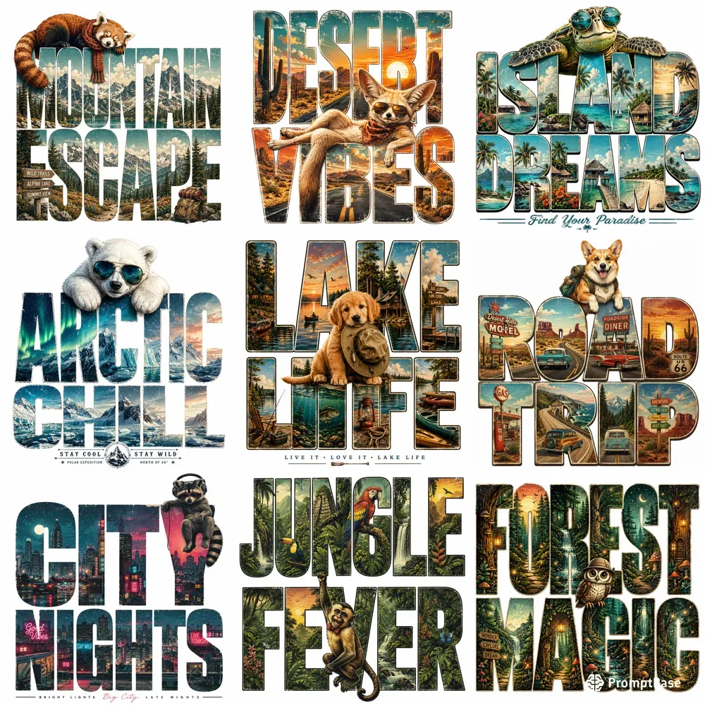 Retro Paradise Word Art Designs