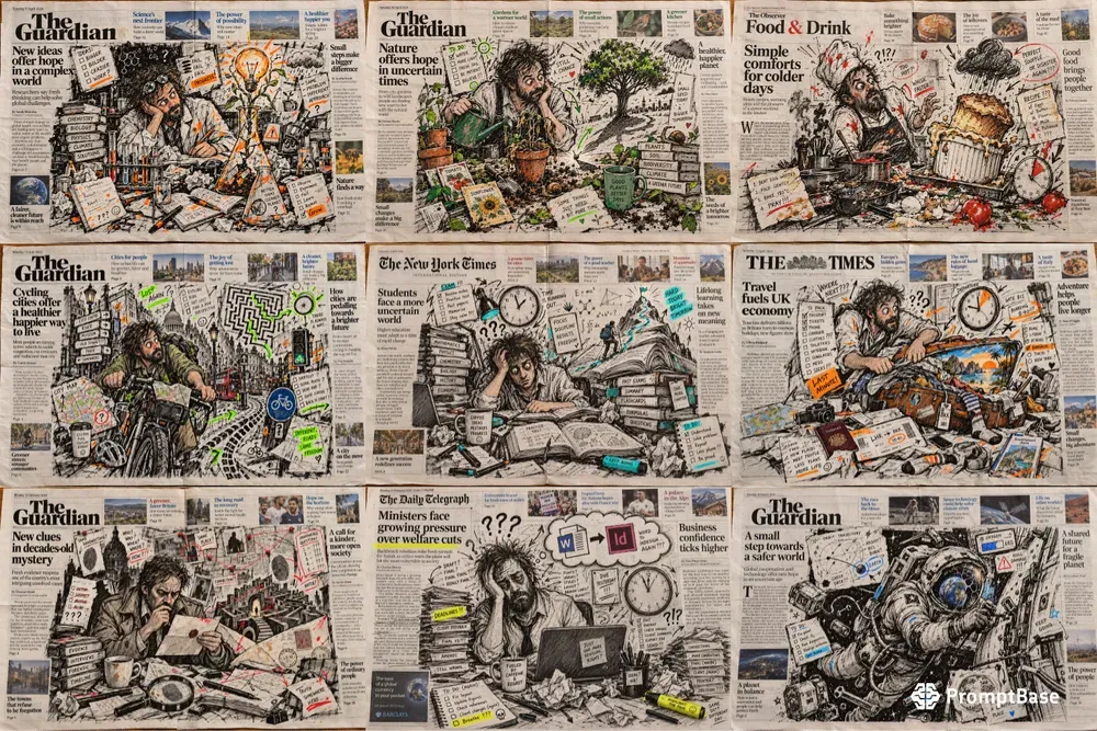 Mixed Media Newspaper Art Ink Doodles