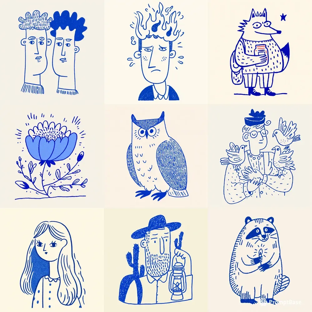 Viral Blue Pen Art Characters