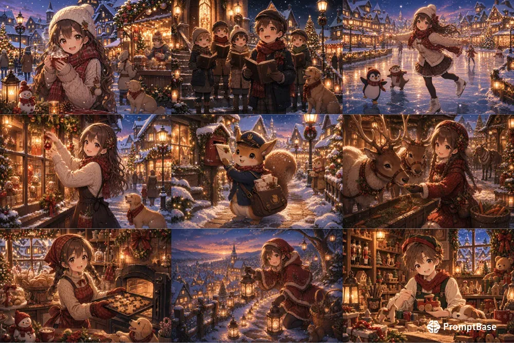Cozy Christmas Village Anime Characters