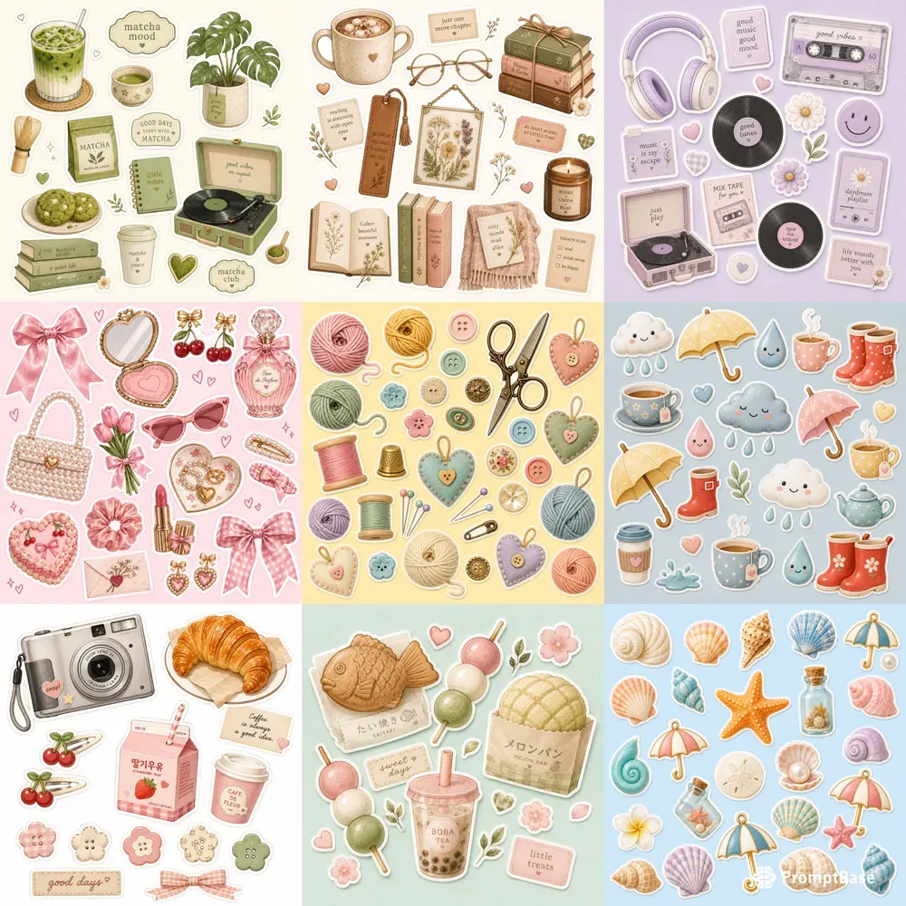 Cute Aesthetic Flat Lay Sticker Cliparts