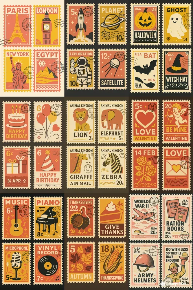 Retro Postal Art Graphics Bundles