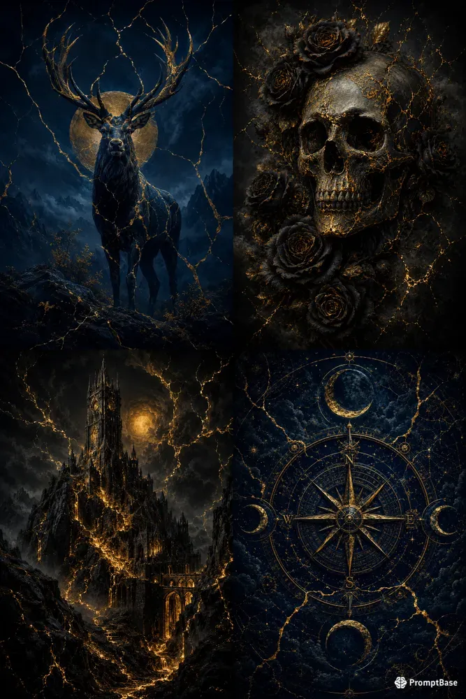 Dark Fantasy Navy Liquid Gold Art