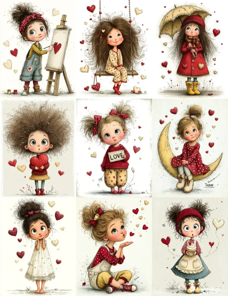 Whimsical Valentine Girl Storybook Clips