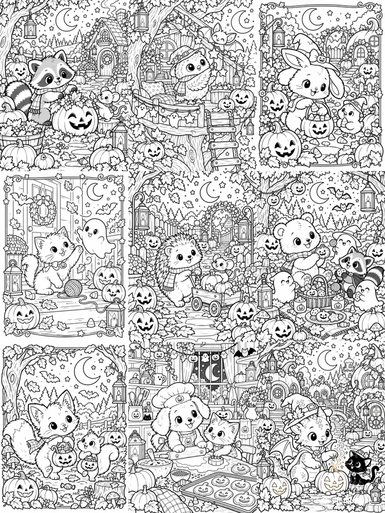 Cozy Halloween Critters Coloring Pages