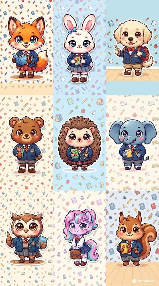Cute Back To School Chibi Animals Art