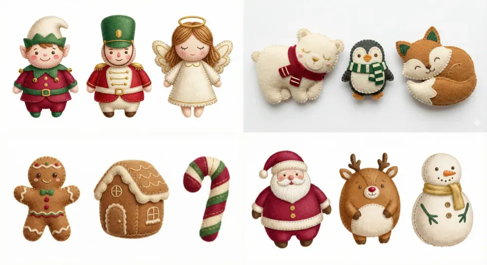 Kawaii Felt Plush Christmas Clipart Sets
