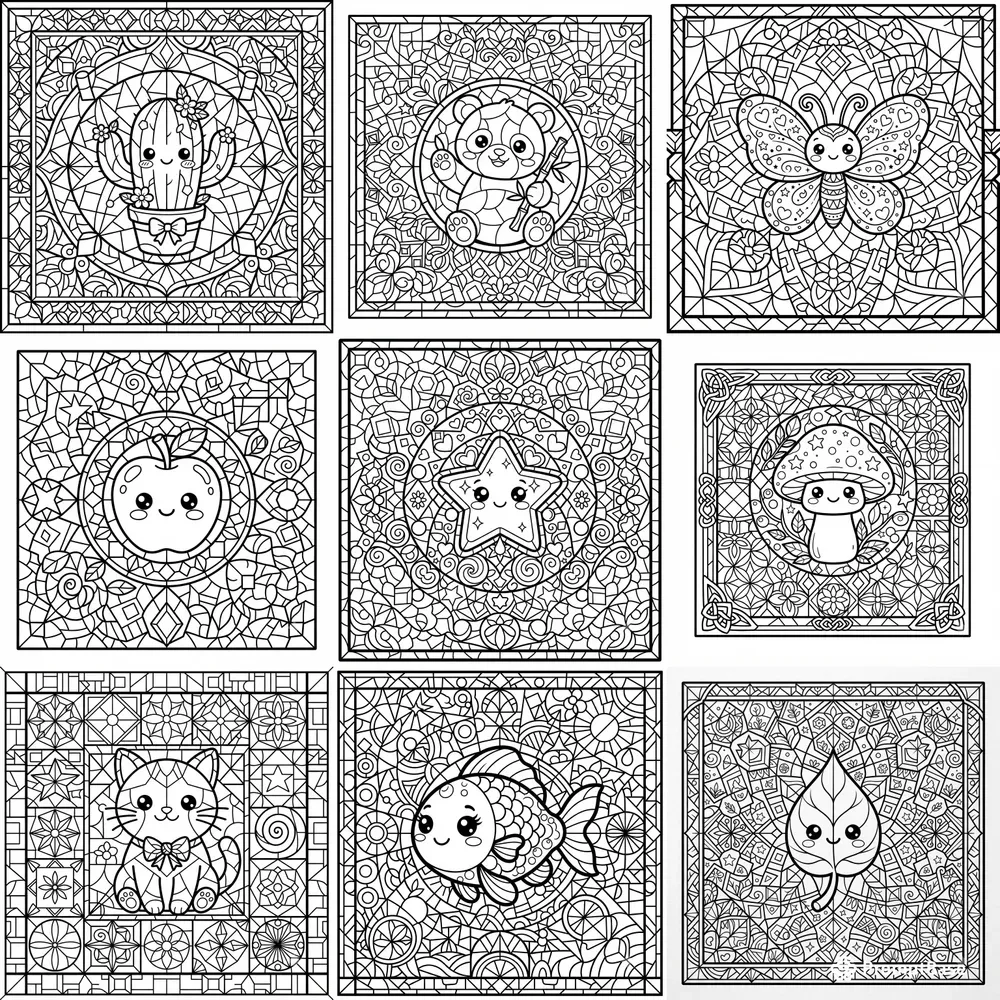 Kawaii Stained Glass Coloring Pages