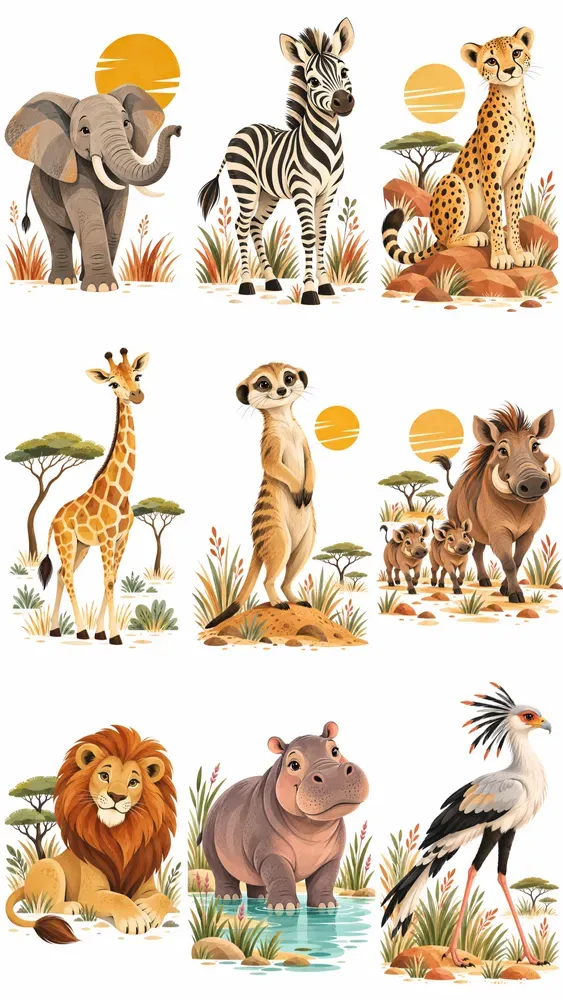 African Bush Animals Postcards