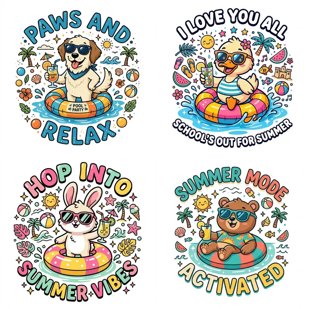 Cute Animal Summer Typography T Shirts