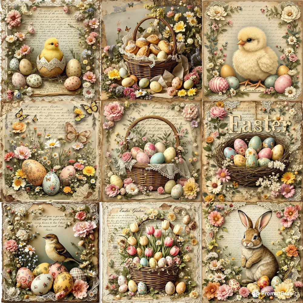 Easter Illustration Spring Collage Art