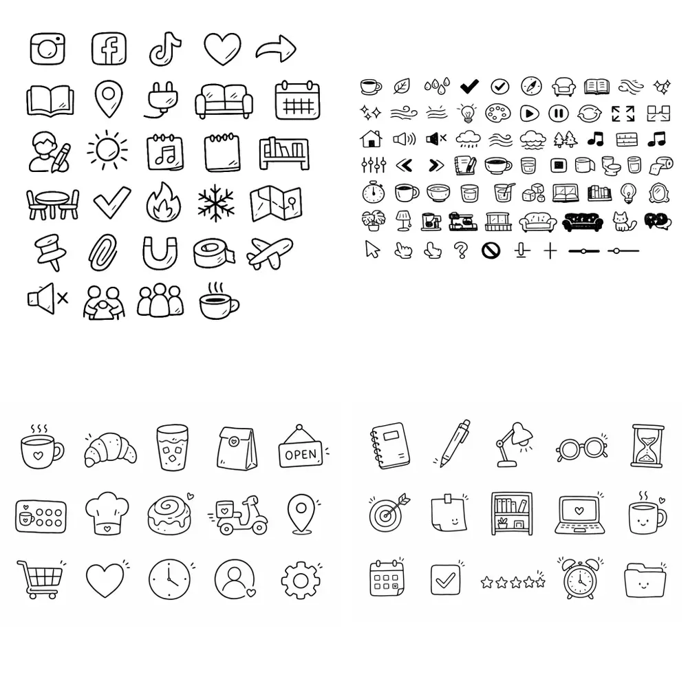 Kawaii Handdrawn Svg Web Icon Set Prompts